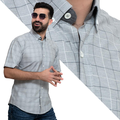 Men's clothing 24SM-40-10-D2406-2-قميص نص كم كاروه قطن – ريجولار Half-Sleeve-Shirt, قميص نص كم  Pukkastyle ملابس رجالي