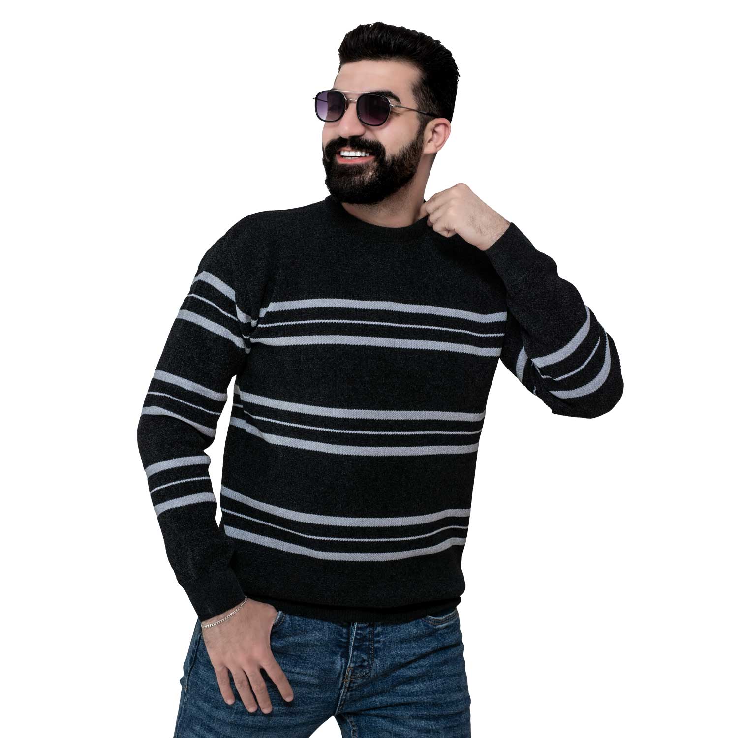 Men's clothing 24WM-45-4-218-1-بلوفر قطيفة روند مقلم Pullover Woll knitwear, بلوفر  Pukkastyle ملابس رجالي