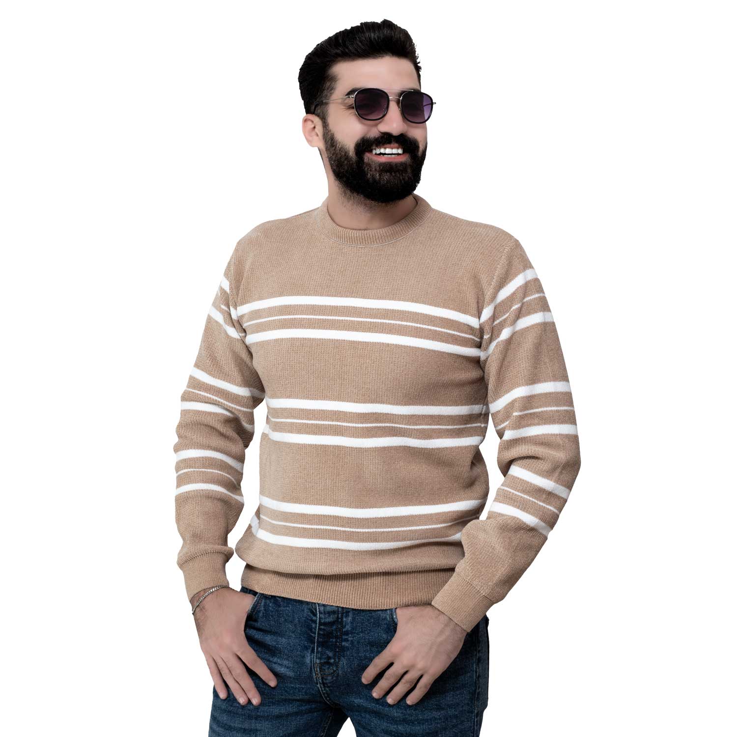 Men's clothing 24WM-45-4-218-20-بلوفر قطيفة روند مقلم Pullover Woll knitwear, بلوفر  Pukkastyle ملابس رجالي