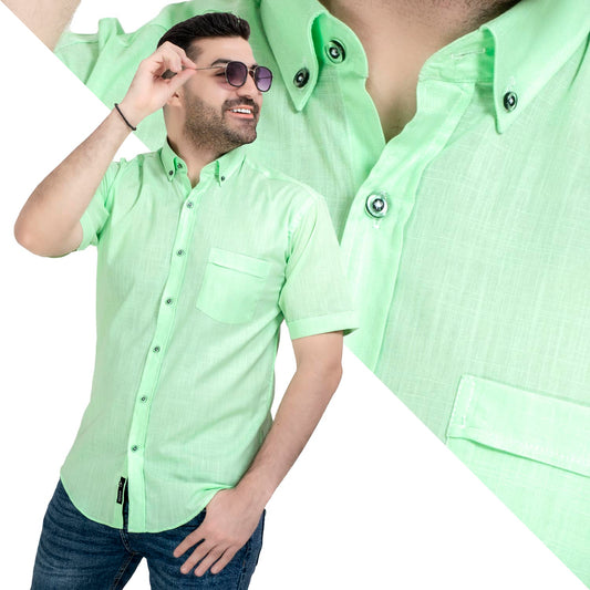 قميص نص كم -  ["Half-Sleeve","Half-Sleeve-Shirt","linen","Men's-Shirt","\u0642\u0637\u0646","\u0642\u0645\u064a\u0635 \u0646\u0635 \u0643\u0645","\u0642\u0645\u064a\u0635-\u0631\u062c\u0627\u0644\u064a","\u0643\u062a\u0627\u0646"] - 25SM-40-10-R2509-قميص كتان ساده نص كم  - Pukkastyle تسوق ملابس رجالي اونلاين - Online shopping Men's Clothes