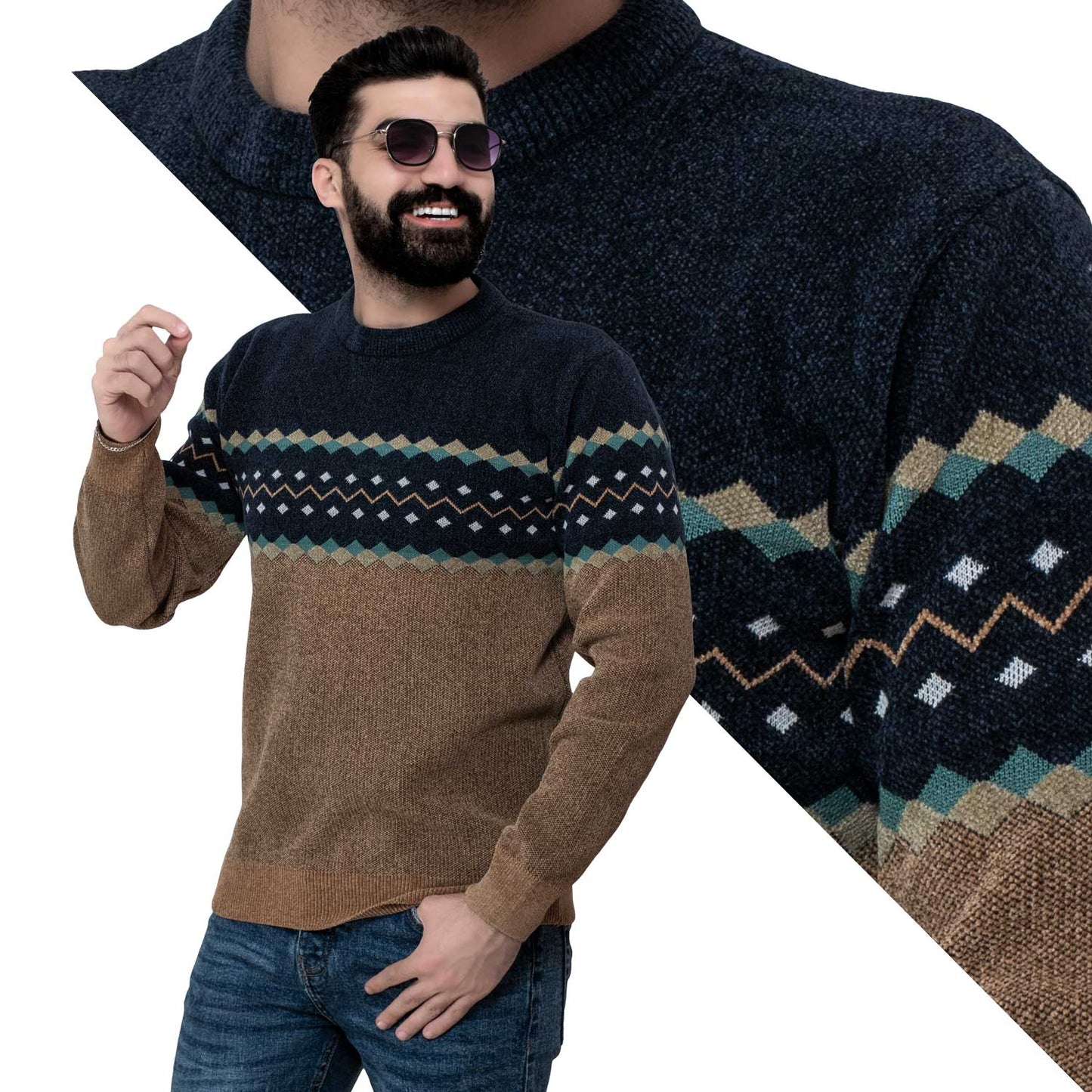 Men's clothing 24WM-25-4-122-1-بلوفر قطيفة روند جكار Pullover Woll knitwear, بلوفر  Pukkastyle ملابس رجالي