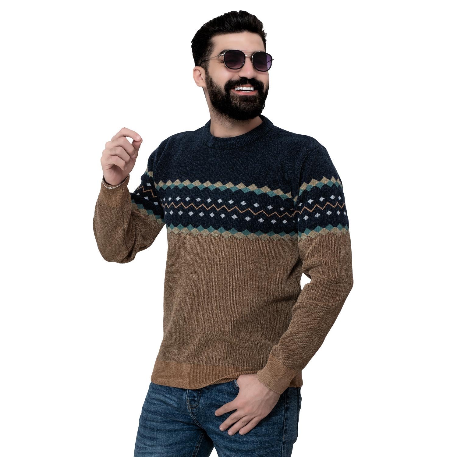 Men's clothing 24WM-25-4-122-1-بلوفر قطيفة روند جكار Pullover Woll knitwear, بلوفر  Pukkastyle ملابس رجالي