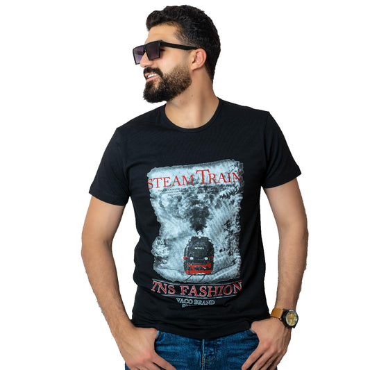 Men's clothing 22SM-14-9-1465-1-تيشيرت قطن مطبوع برقبة مستديره بأكمام قصيره Cotton T-shirt, last, تيشرت روند, تيشرت قطن  Pukkastyle ملابس رجالي