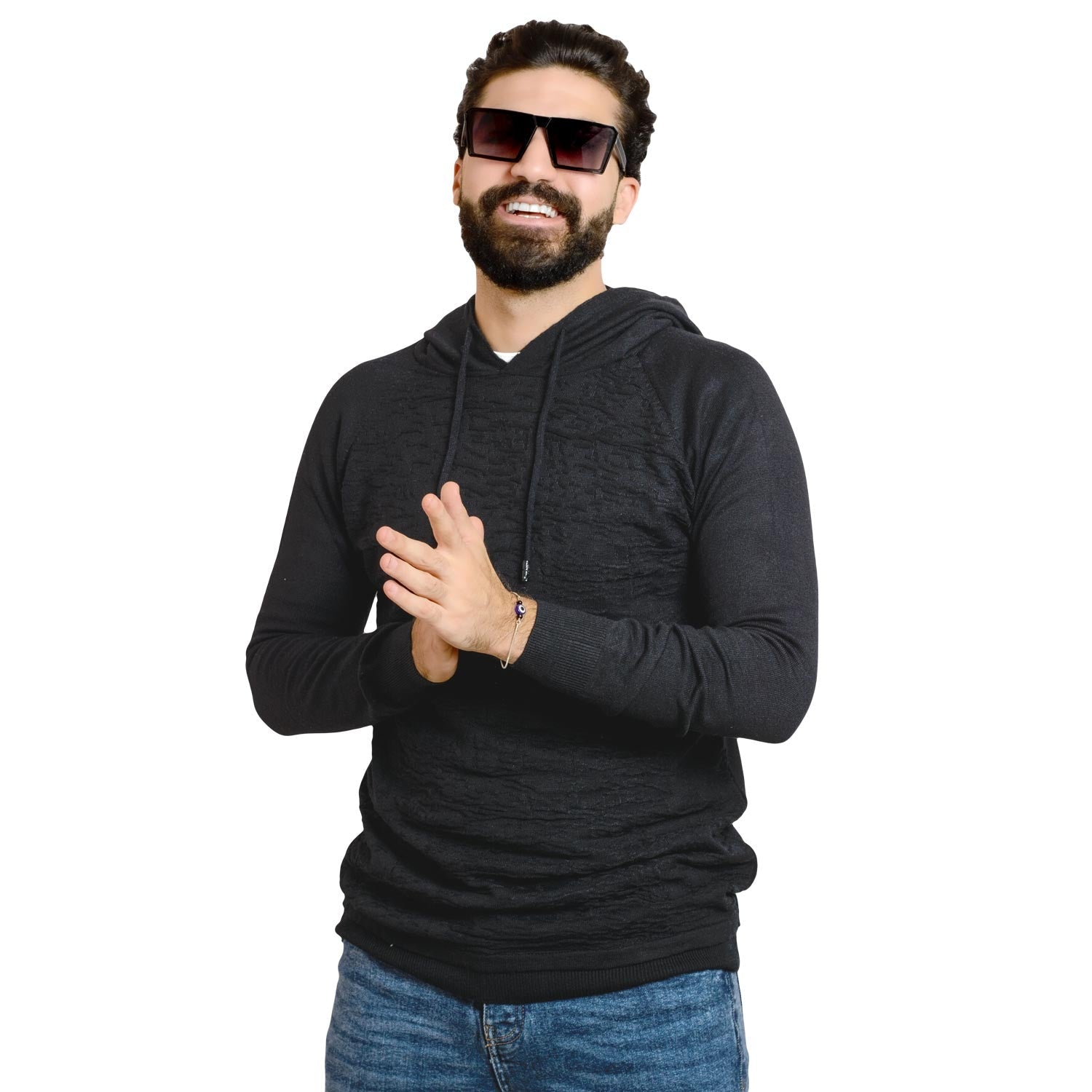 Men's clothing 22WM-27-4-164-1-بوكليت صوف ( أسود ) كابيشو SweatShirt, سويت شيرت  Pukkastyle ملابس رجالي