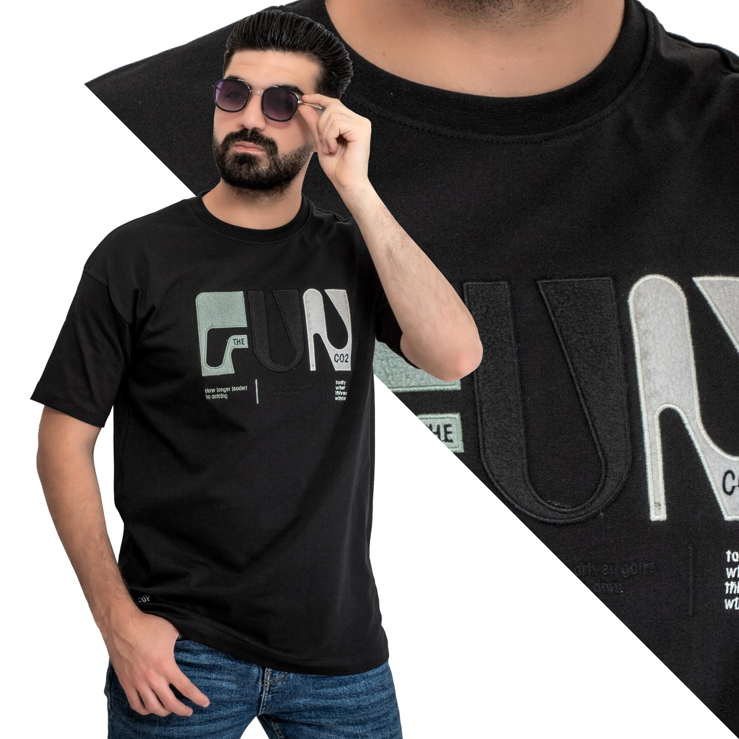 Men's clothing 24SM-27-9-30119-1-تيشيرت أوفر سايز – قطن Cotton T-shirt, تيشرت روند, تيشرت قطن  Pukkastyle ملابس رجالي