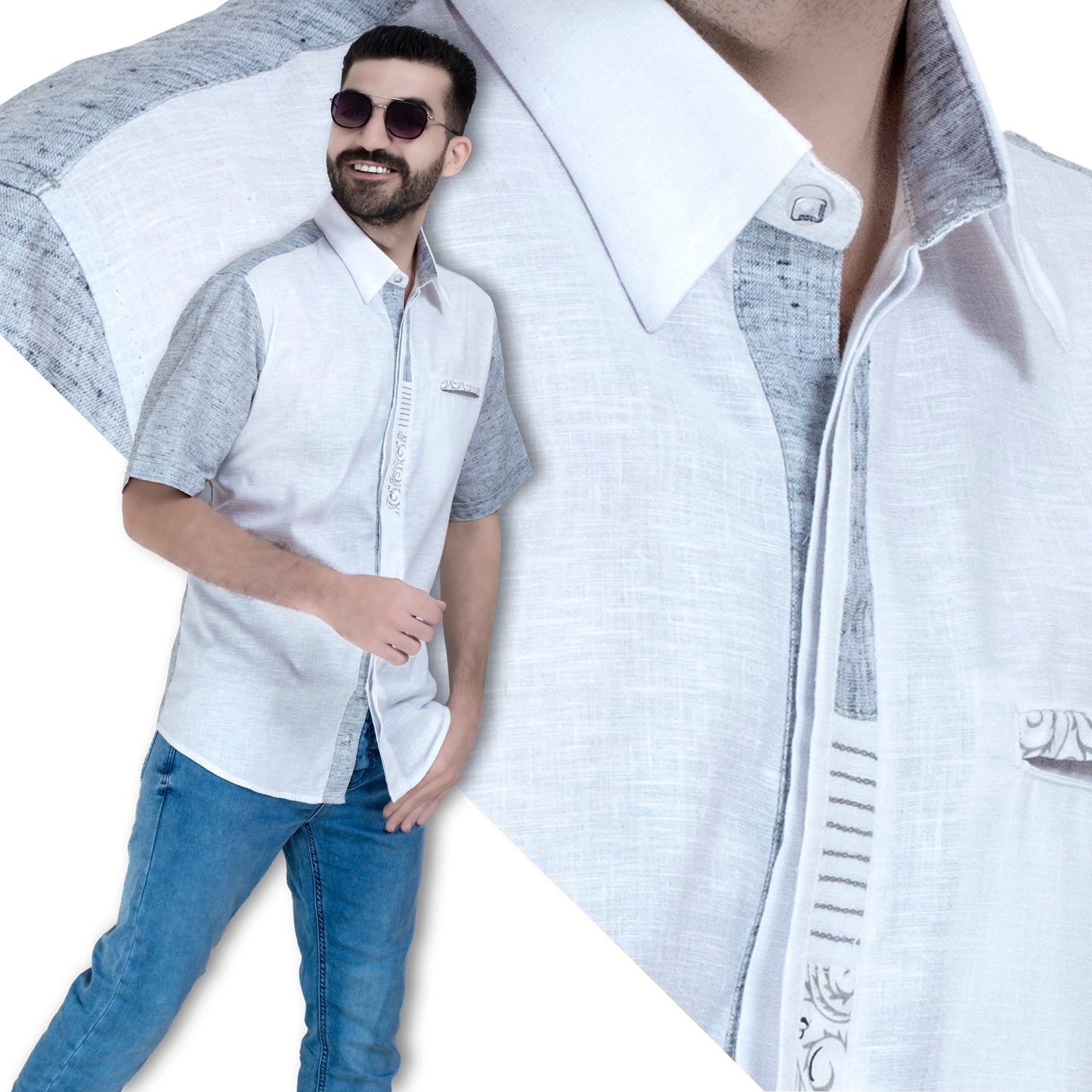 26SM-62-10-10-قميص نص كم كتان