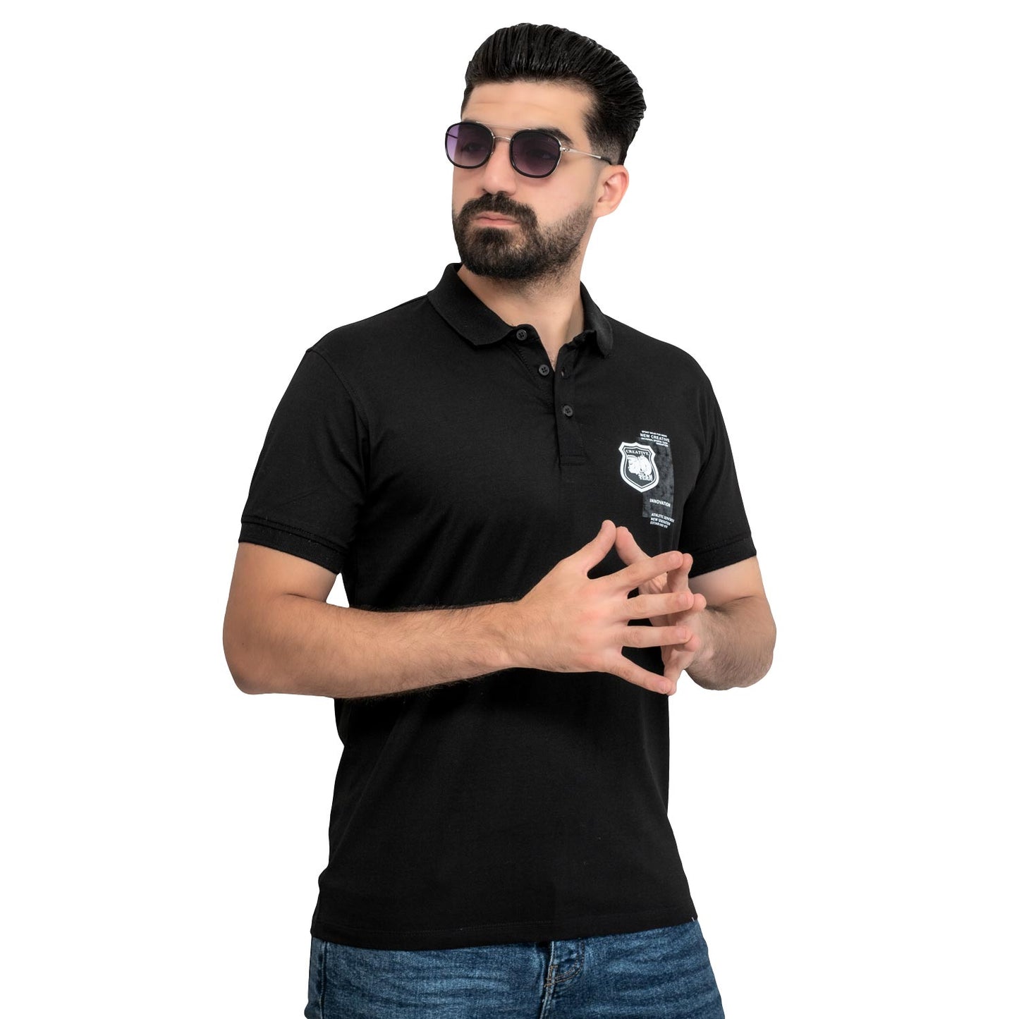 Men's clothing 24SM-19-5-726-1-تيشيرت بولو – قطن مستورد – أسود Polo-T-Shirt, تيشرت بولو  Pukkastyle ملابس رجالي