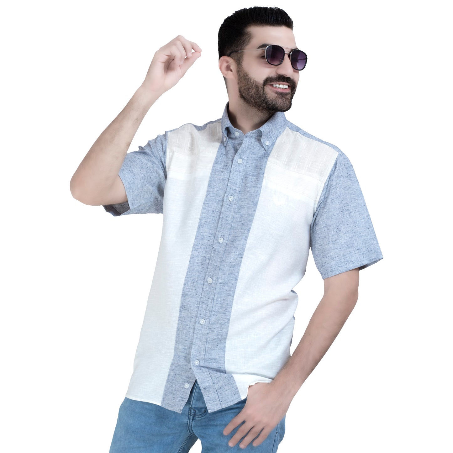 26SM-44-10-206-قميص نص كم كتان