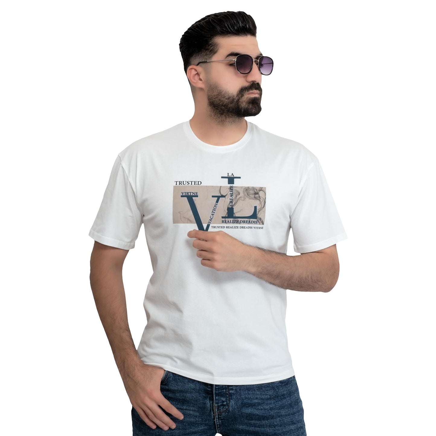 Men's clothing 24SM-19-9-747-17-تيشيرت أوفر سايز – قطن مستورد – أبيض Cotton T-shirt, تيشرت روند, تيشرت قطن  Pukkastyle ملابس رجالي