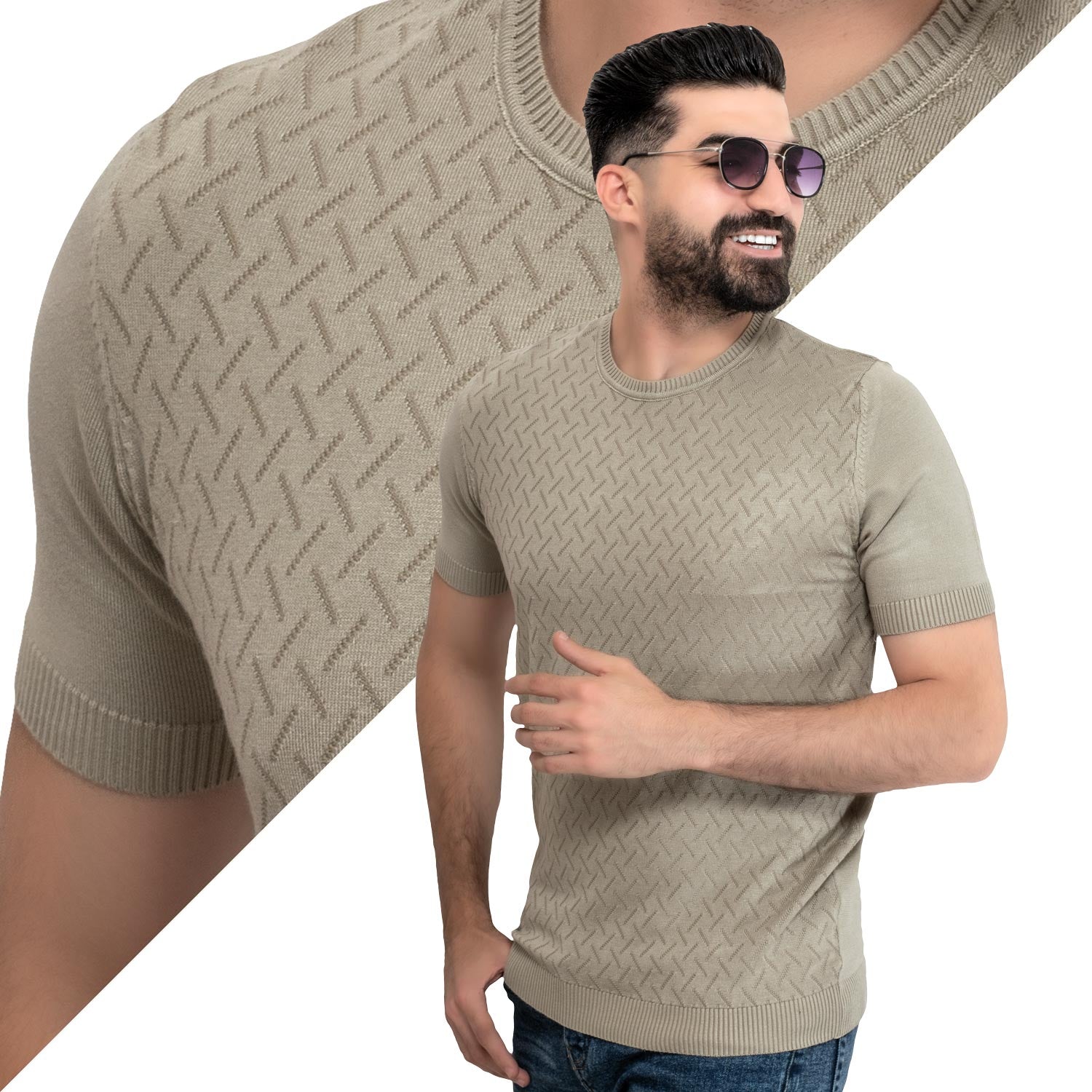 Men's clothing 24SM-17-9-3746-20-تيشيرت روند – تريكو قطن Cotton T-shirt, تيشرت روند, تيشرت قطن  Pukkastyle ملابس رجالي