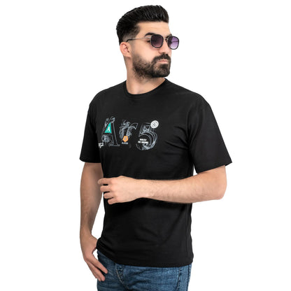 Men's clothing 24SM-19-9-744-1-تيشيرت أوفر سايز – قطن مستورد – أسود Cotton T-shirt, تيشرت روند, تيشرت قطن  Pukkastyle ملابس رجالي