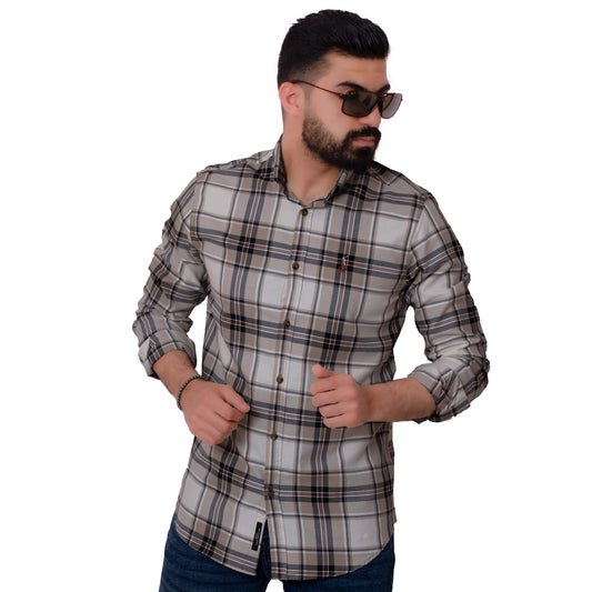 22SM-18-7-20230-20-قميص كم قطن كاروه Check Shirt, Long-Sleeve-Shirt, قميص كم طويل, كاروهات رجالي, Pukkastyle