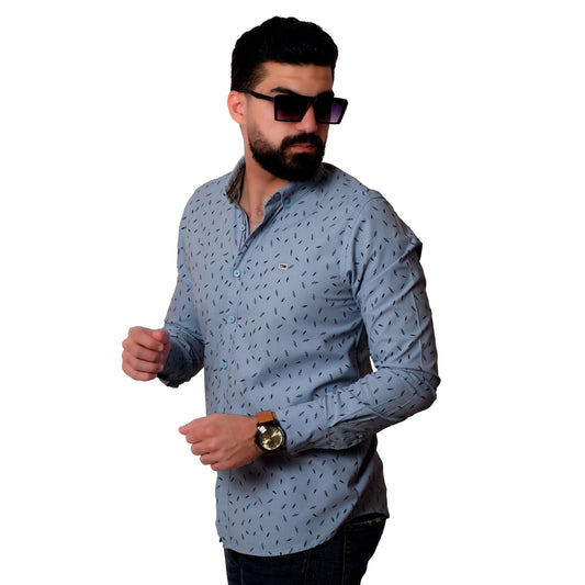 22SM-19-7-20432-27-قميص كم قطن منقوش Long-Sleeve-Shirt, قميص كم طويل رجالي, Pukkastyle