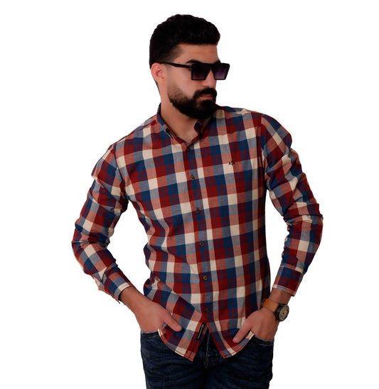 Men's clothing 22SM-7-7-220191-5-قميص كم قطن كاروه مستورد Check Shirt, last, Last Chance, Long-Sleeve-Shirt, قميص كم طويل, كاروهات  Pukkastyle ملابس رجالي