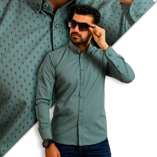 Men's clothing 23GM-19-7-20671-14-قميص باكمام طويله قطن منقوش last, Long-Sleeve-Shirt, قميص كم طويل  Pukkastyle ملابس رجالي