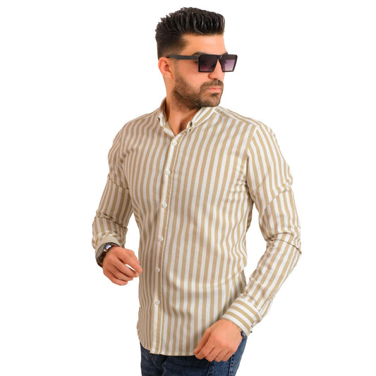 Men's clothing 23GM-19-7-SH08315-20-قميص مقلم قطن باكمام طويله last, Long-Sleeve-Shirt, Striped Shirt, قميص كم طويل, قميص مقلم, مقلم  Pukkastyle ملابس رجالي