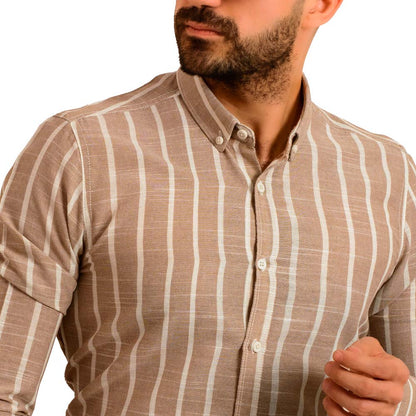 Men's clothing 23GM-19-7-208339-20-قميص مقلم كتان باكمام طويله last, linen, Long-Sleeve-Shirt, Striped Shirt, قميص كم طويل, قميص مقلم, كتان, مقلم  Pukkastyle ملابس رجالي