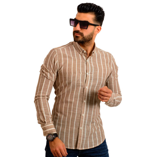 Men's clothing 23GM-19-7-208339-20-قميص مقلم كتان باكمام طويله last, linen, Long-Sleeve-Shirt, Striped Shirt, قميص كم طويل, قميص مقلم, كتان, مقلم  Pukkastyle ملابس رجالي