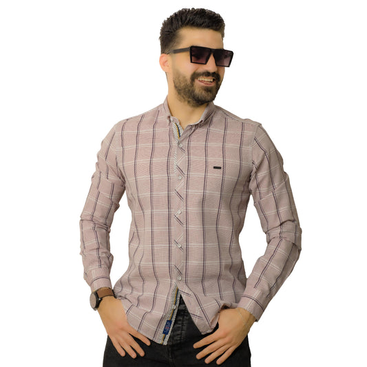 Men's clothing 23GM-14-7-175-37-قميص قطن كاروه بأكمام طويل Check Shirt, Long-Sleeve-Shirt, قميص كم طويل, كاروهات  Pukkastyle ملابس رجالي