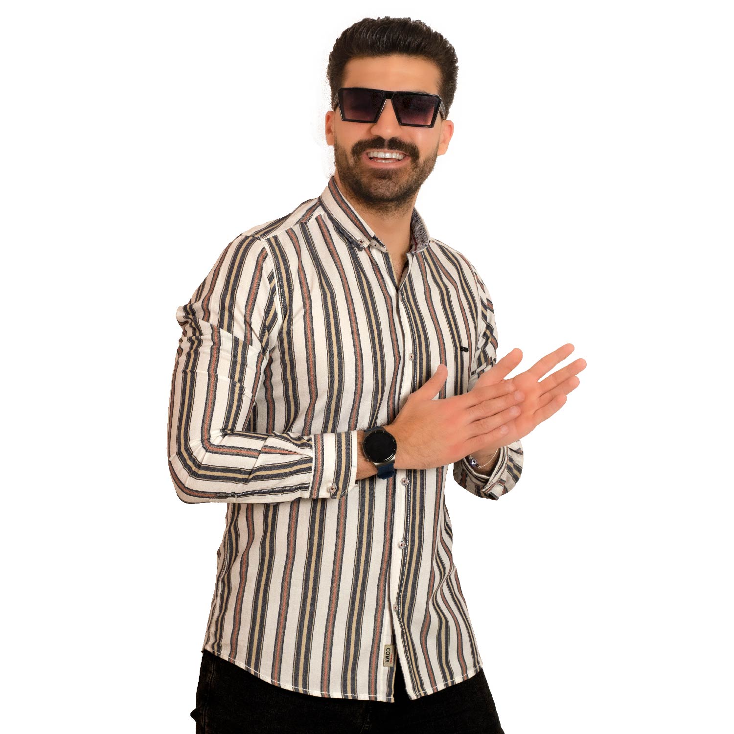 23GM-14-7-154-21-قميص قطن مقلم باكمام طويله Long-Sleeve-Shirt, Striped Shirt, قميص كم طويل, قميص مقلم, مقلم رجالي, Pukkastyle