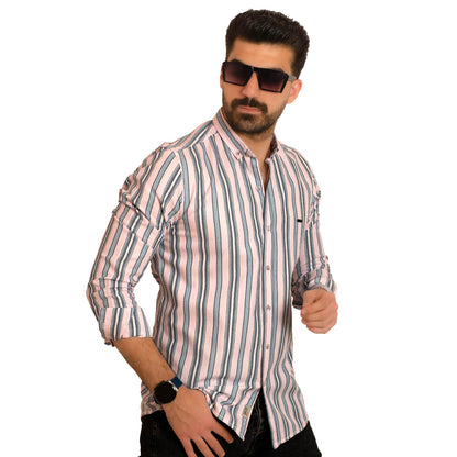 23GM-14-7-154-32-قميص قطن مقلم باكمام طويله Long-Sleeve-Shirt, Striped Shirt, قميص كم طويل, قميص مقلم, مقلم رجالي, Pukkastyle