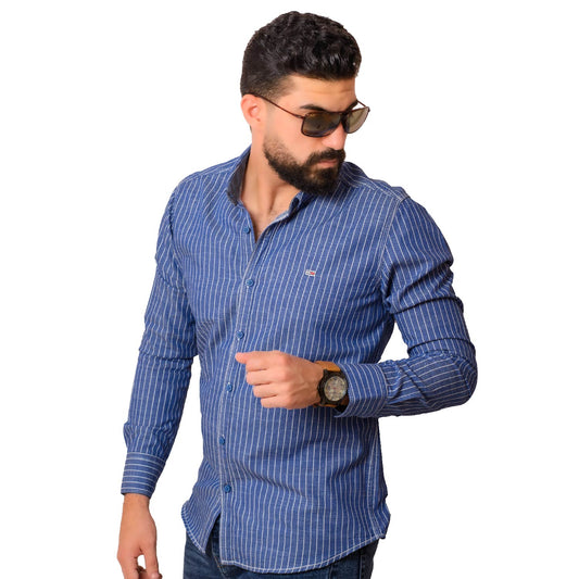 Men's clothing 22SM-19-7-2036-16-قميص كم قطن مقلم last, Last Chance, Long-Sleeve-Shirt, Striped Shirt, قميص كم طويل, قميص مقلم, مقلم  Pukkastyle ملابس رجالي