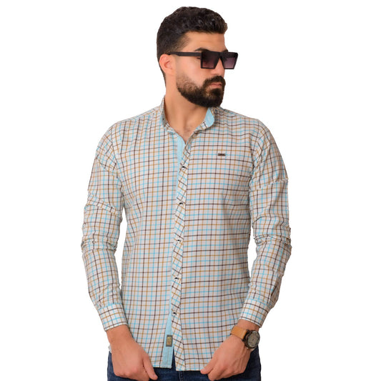 22SM-14-7-1008-7-قميص كم قطن كاروه Check Shirt, Long-Sleeve-Shirt, قميص كم طويل, كاروهات رجالي, Pukkastyle