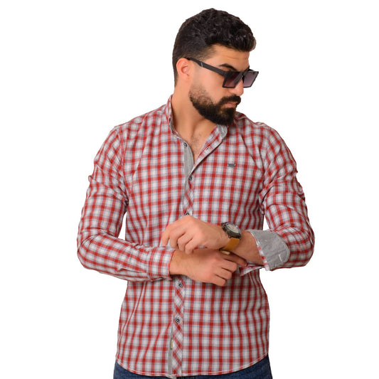 22SM-14-7-1011-5-قميص كم قطن كاروه Check Shirt, Long-Sleeve-Shirt, قميص كم طويل, كاروهات رجالي, Pukkastyle