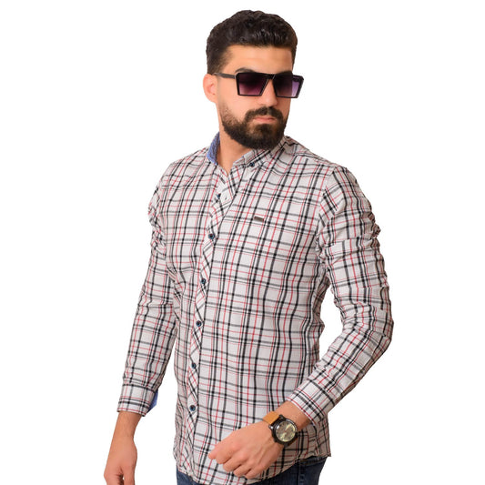 22SM-14-7-12061-5-قميص كم قطن كاروه Check Shirt, Long-Sleeve-Shirt, قميص كم طويل, كاروهات رجالي, Pukkastyle